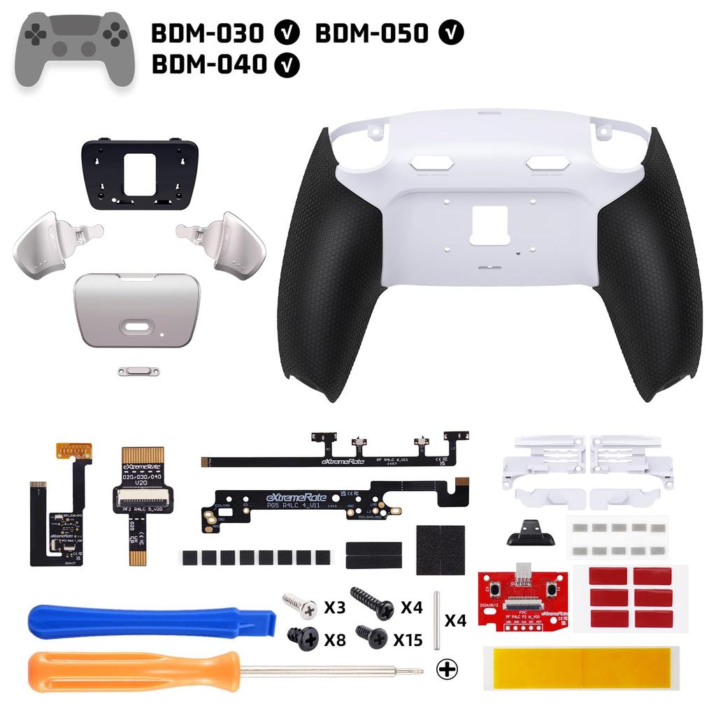 eXtremeRate RISE Plus MAX RMB Back Paddle Kit for PS5 Controllers and with Clicky Trigger Stops and Rubber Remappable Real Metal Back Button Kit for