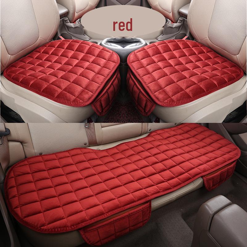 Three-Piece Winter Car Seat Cushion Set - Plush, Warm Cotton Backrest Pad