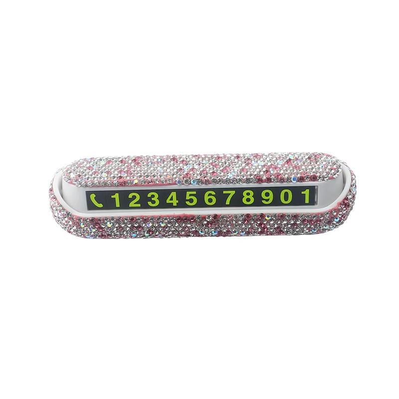 Diamond Crystal Car Temporary Parking Card Telephone Number Plate Magnetic Adsorption Design Bling Car Accessories for Women