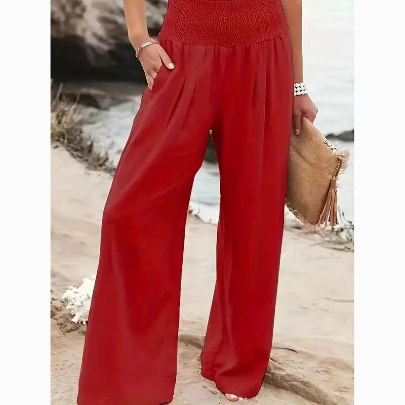 Dorywczo wysokiej talii spodnie szerokie nogawki damskie wygodne jednolite, luźne, workowate spodnie kobieta moda eleganckie kieszenie proste spodnie 30768