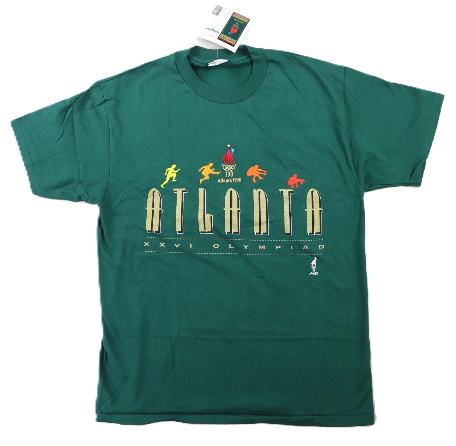 Vintage 90s 1996 USA L Green Atlanta Olympics Embroidered T Shirt NEW NWT S