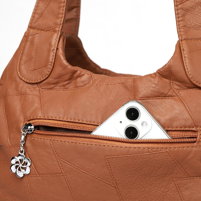 Women's Soft Leather Shoulder Bag Large Capacity Tote Bag Middle-aged Mother Crossbody Bag