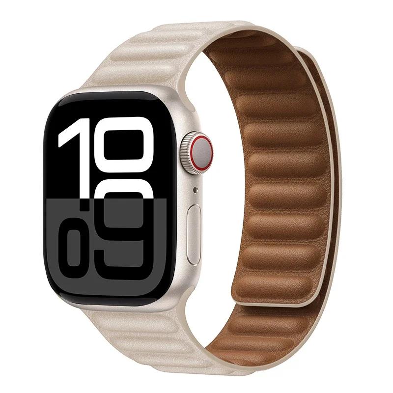 Leather Strap for Apple Watch Band 42mm 46mm 45mm 44mm 40mm Original Magnetic Loop Link Bracelet iWatch Ultar 2 49mm 10 9 8 7 SE
