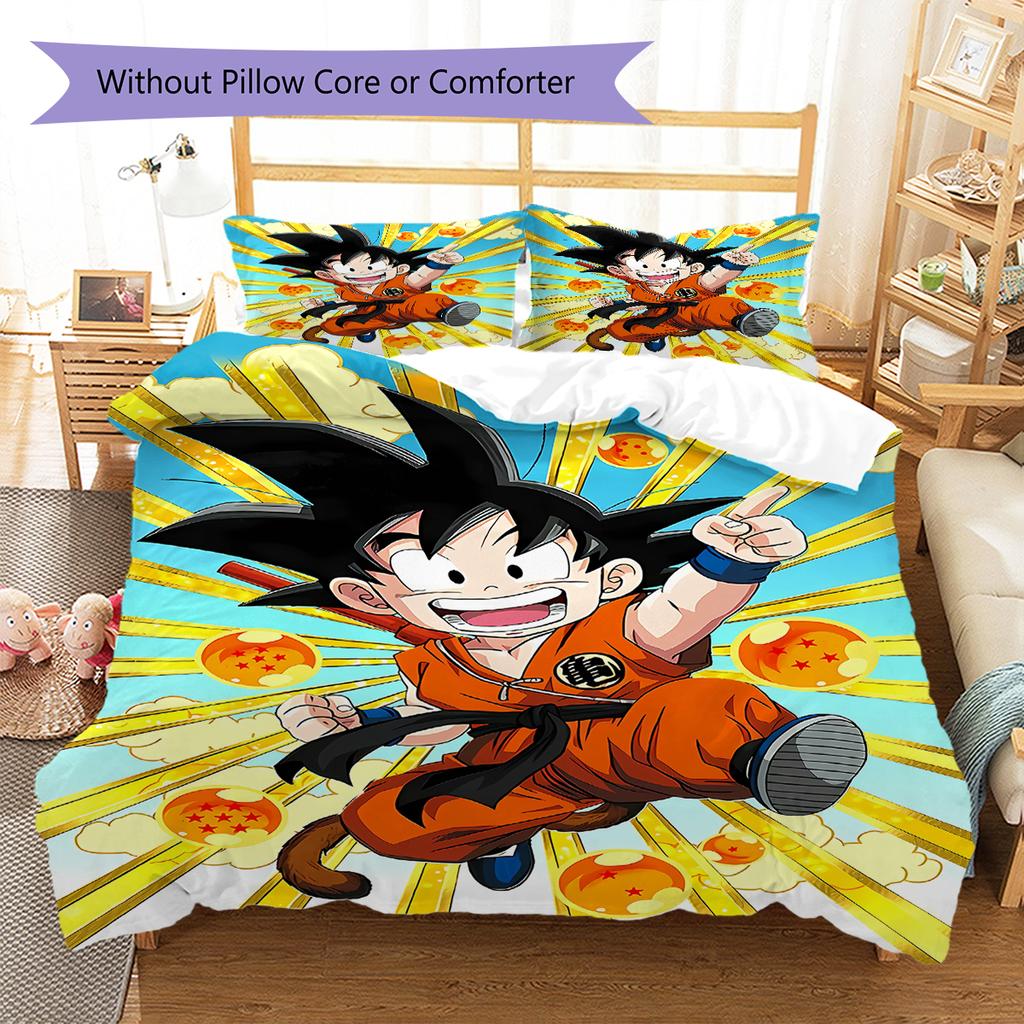 Son Goku Pattern Bedding,Quilt Set Quilt Cover Pillowcase Home Birthday Gift (1 * duvet cover + 2 * pillowcase, without core)