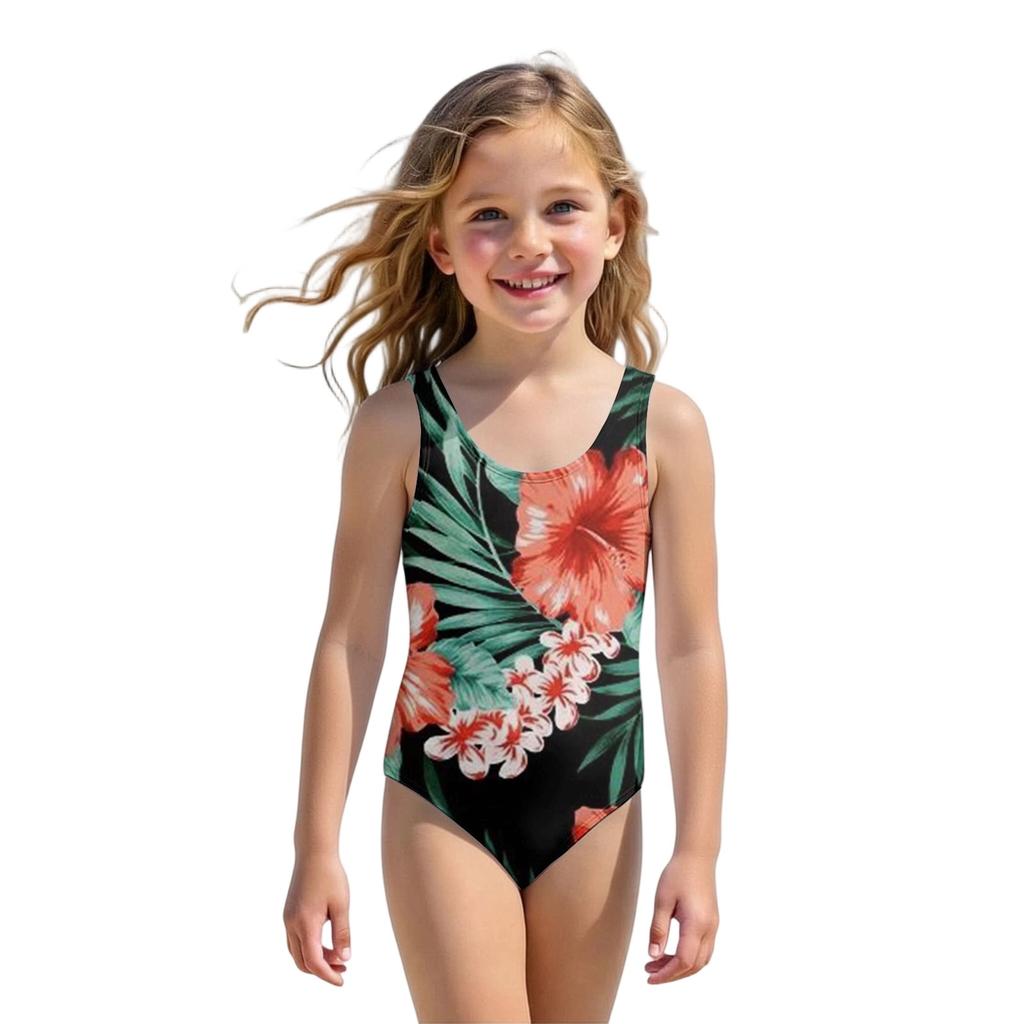 Girls One Piece Swimsuit Hawaiian Floral Print Summer Swimwear Kids Casual Beachwear Pool Outfit for Children
