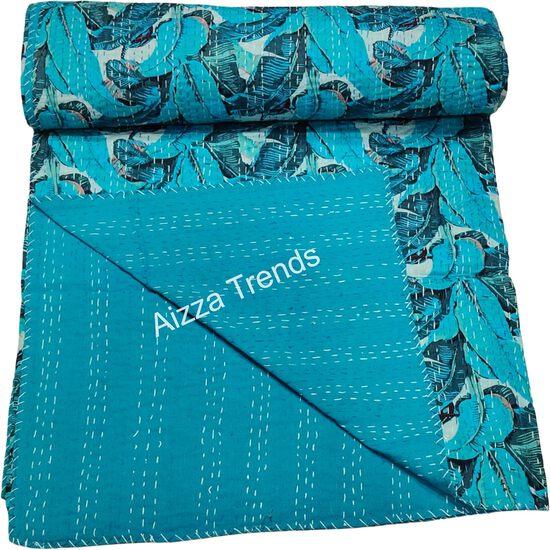 Aizza Trends Ručně vyráběná přikrývka Kantha z čisté bavlny s potiskem - Tradiční vzhled Přehoz na postel Kantha Gudri - Vintage Ruční steh Gudri