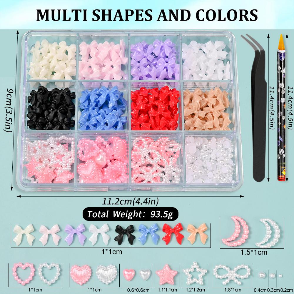 1Box Ribbon Bow/Pearl/Heart/Star Rhinestones Nails Decoration Parts 3D Gems Stone DIY Korean Manicure Designs Jewelry Accessorie