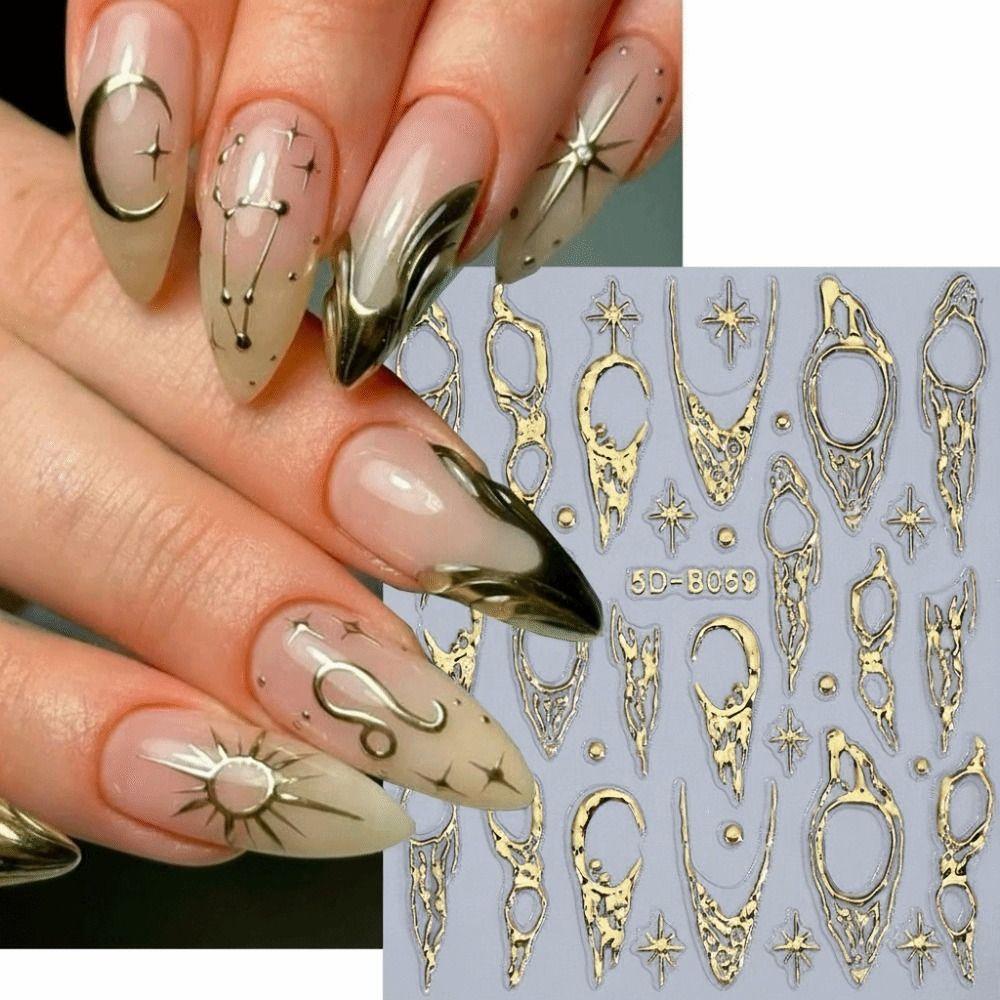 Self-Adhesive 5D Nail Stickers 5D Embossed Gold Silver Nail Art Stickers Adhesive Backing Embossed Design Nail Stickers