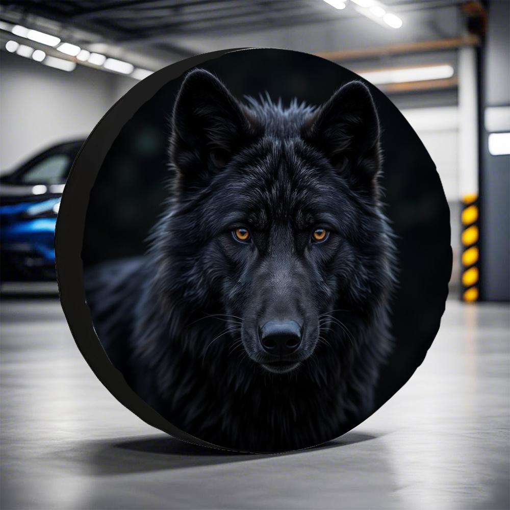 One Piece Of 2D Flat-Printed Tire Cover Featuring A Fierce Black Wolf Design Made Of Polyester, Suitable For All Types Of Vehicl