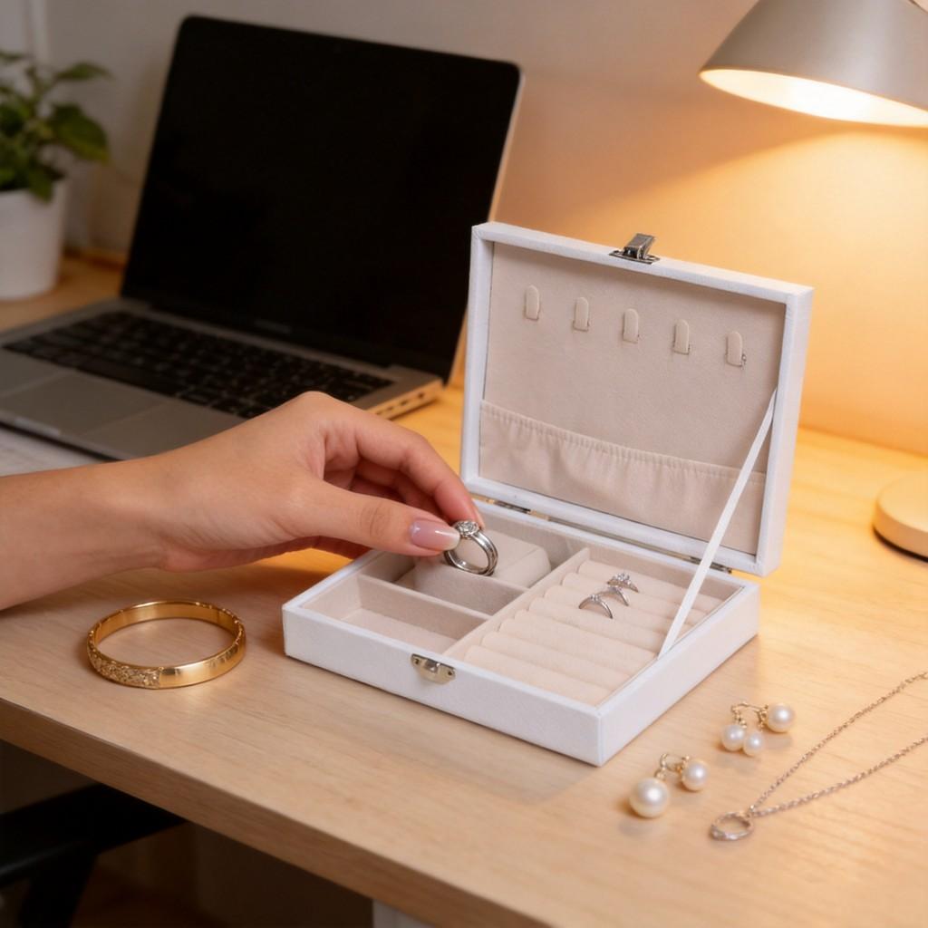 Jewelry Storage Box With Leather Cover For Travel And Gift Giving
