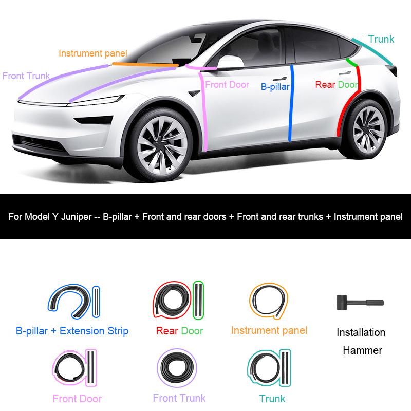 For Tesla Model Y Juniper Door Seal Strip Soundproof Rubber Weatherstrip for Model 3 Highland B-Pillar Sealing Noise Reduction