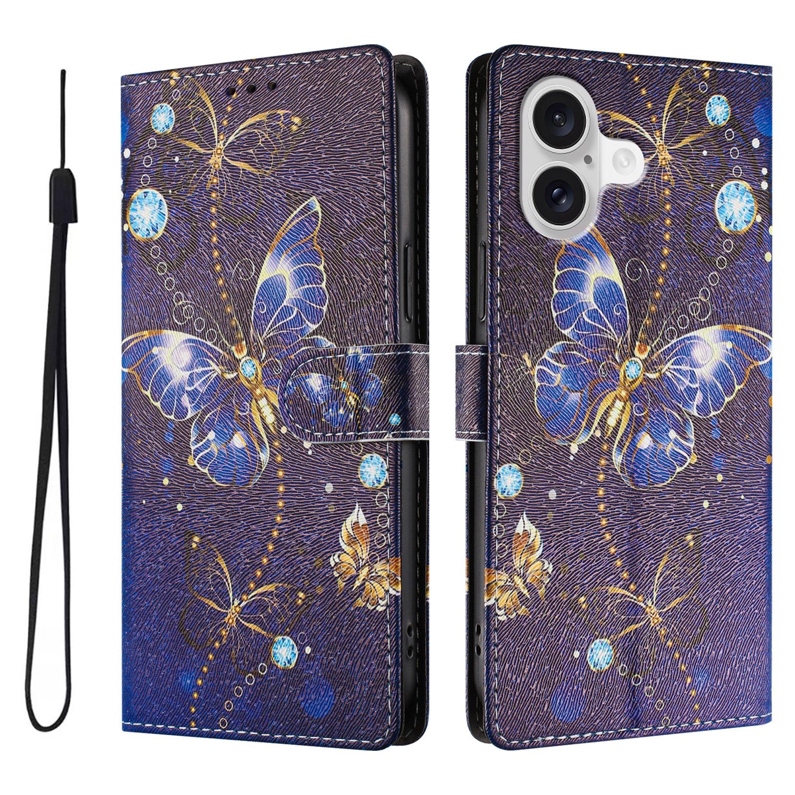 

For iPhone 17 Case Pattern Print PU Leather Wallet Phone Cover with Wrist Strap