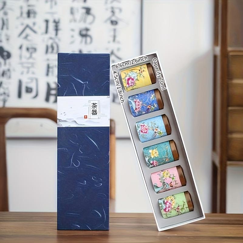 6 Pcs Tea Jars with Gift Box Household Storage Containers, Sealed Jars Decorative Jugs Kitchen Organizer Vessels Holiday Gifts