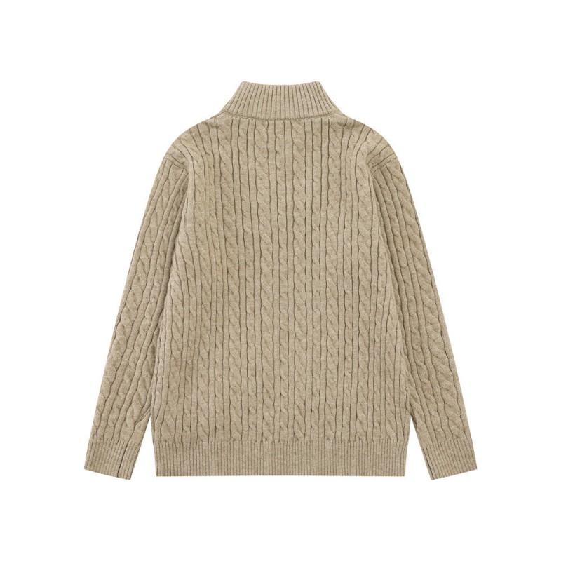 Mens Half-Zip Stand Collar Sweater Loose Fit Streetwear Style Solid Color Twisted Knit Pullover Fall Winter