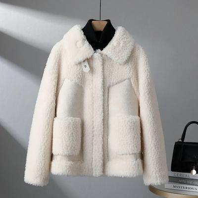 Autumn Winter Lambswool Jacket Womens Chic Splice Lamb Wool Coat Tops Women Korean Bomber Wool Outwear Woman Suede Jackets