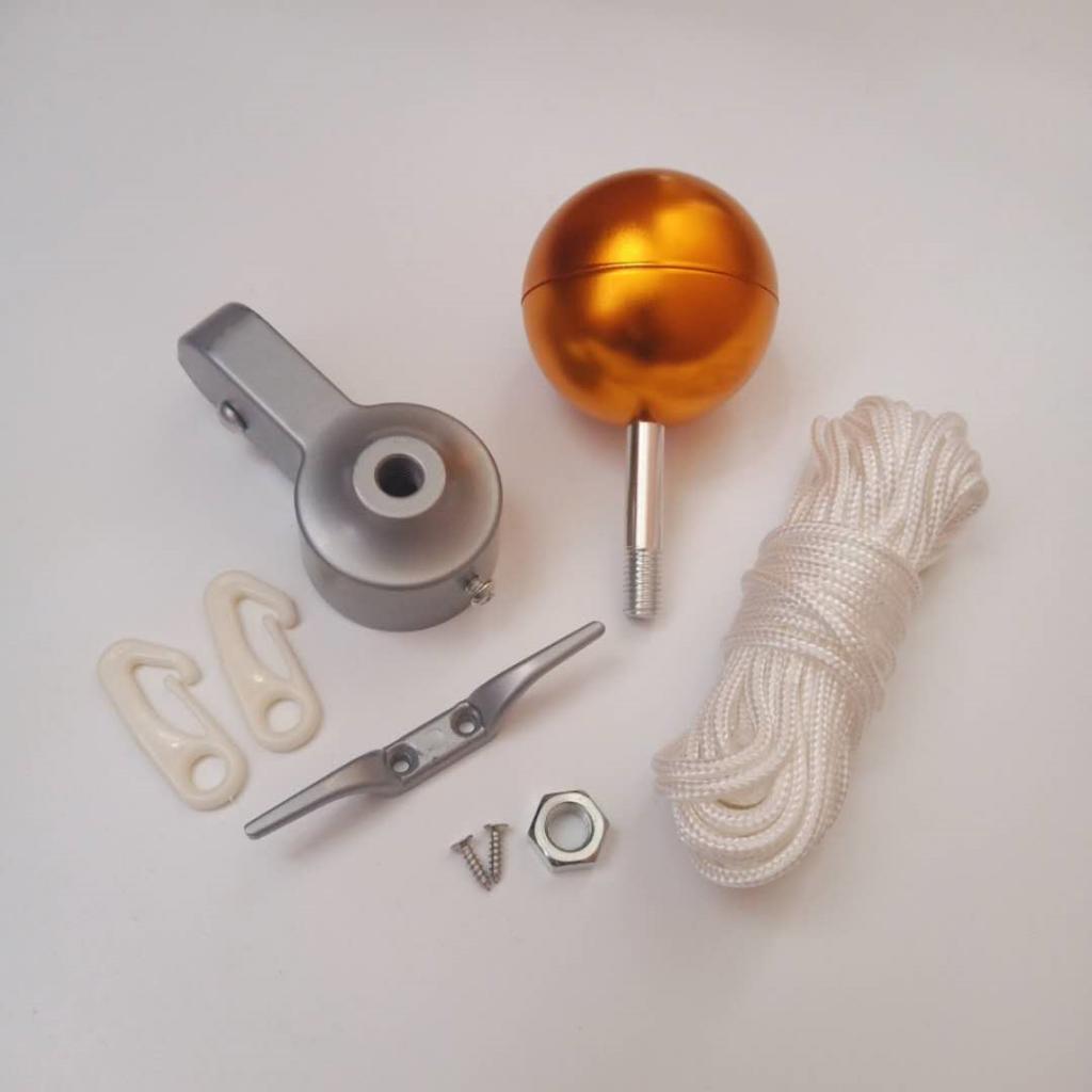 9 Pcs Flag Pole Parts Repair Kit 2 Truck Pulley Gold Ball Cleat Clips Rope FLAG