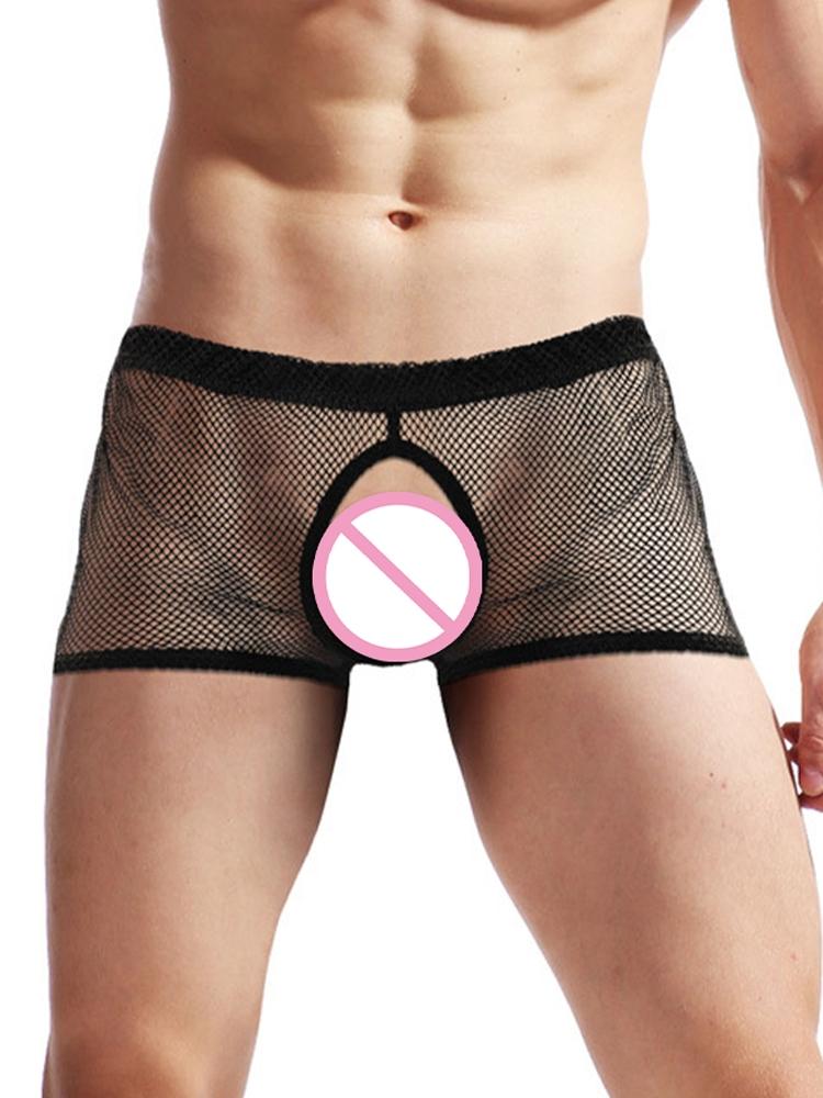 See Through Men Underpants Sexy Boxer Sheer Breathable Trunks