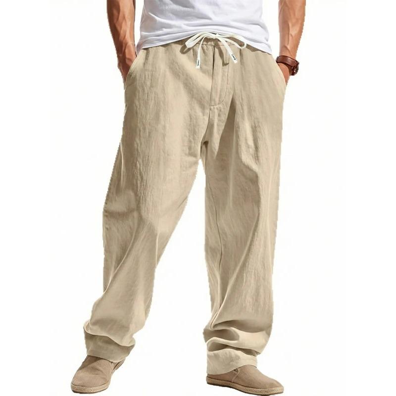Mens Casual Linen Drawstring Waist Loose Long Pants