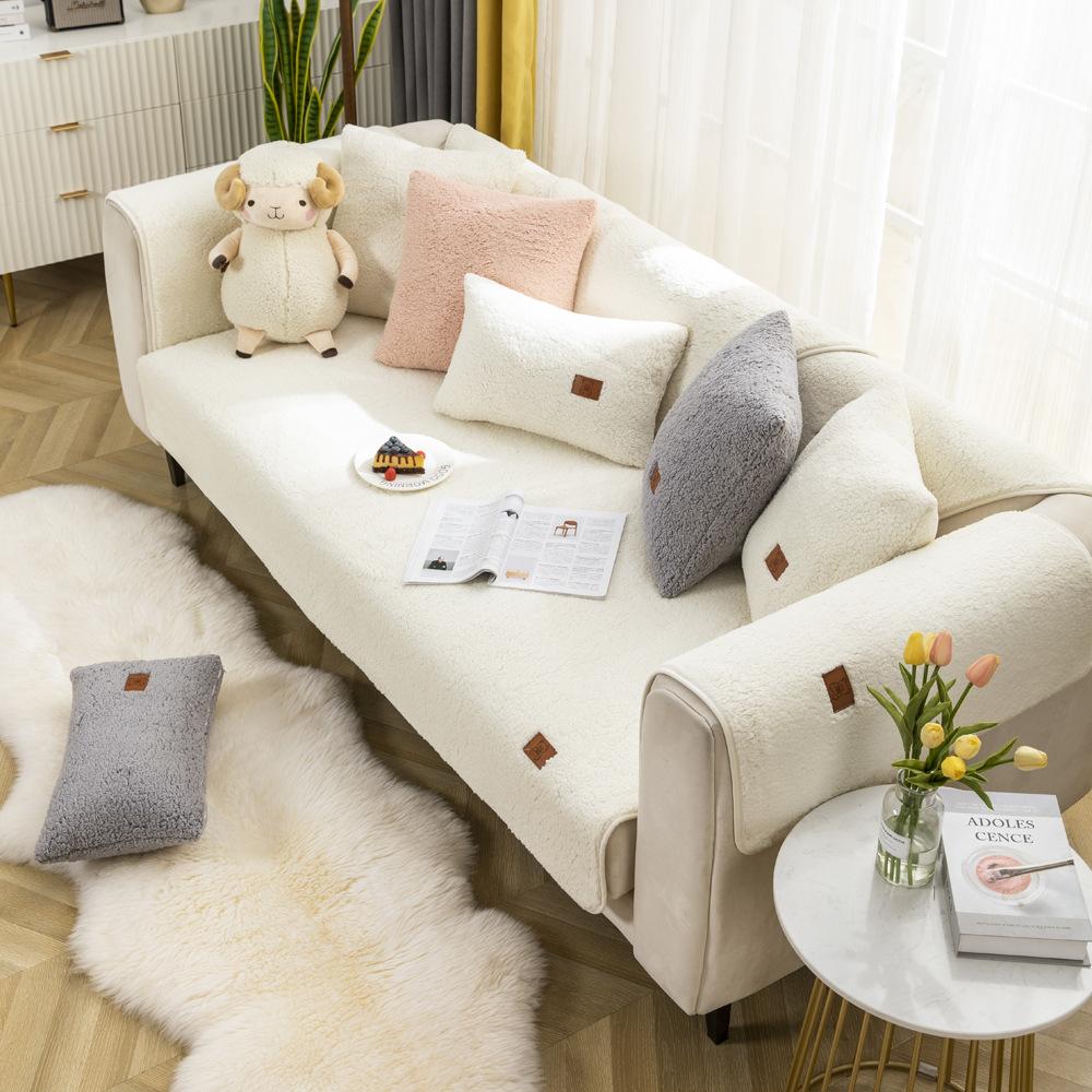 Amazon Lamb Wool Sofa Cushion Winter Thickened Cushion  New Non-Slip Living Room Cover Seat Cushion