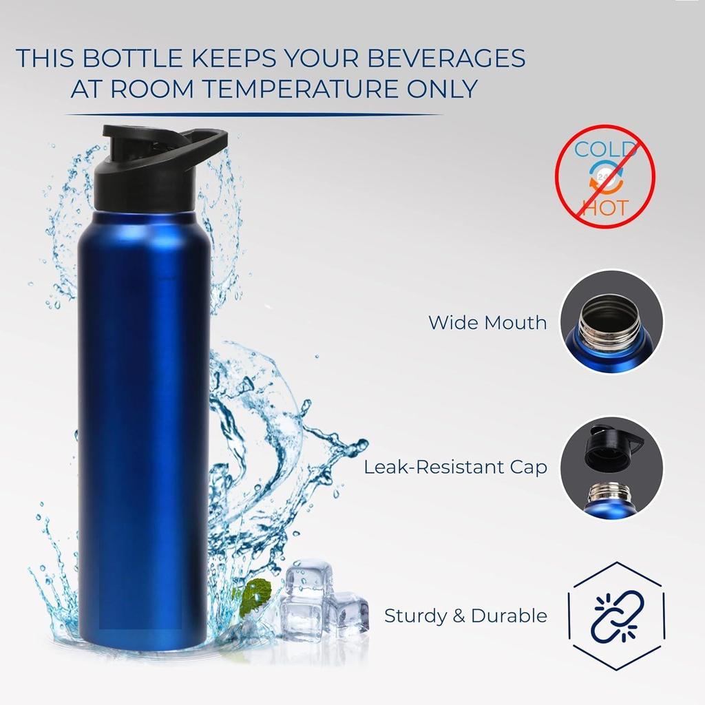 Butelka na wodę ze stali nierdzewnej 1 l dla dzieci, chłopców, dziewcząt, butelki 1-litrowe na siłownię, do użytku w lodówce, do szkoły i biura (Korek ze słomką - Zestaw 1 szt., Ciemnoniebieski)