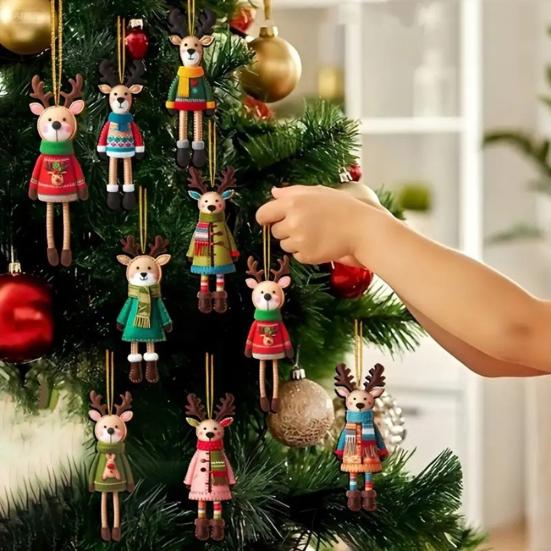 Weihnachts Rentier Hängeornamente 2D Holz Rentier Dekorationen Bunte Rentier Ornamente
