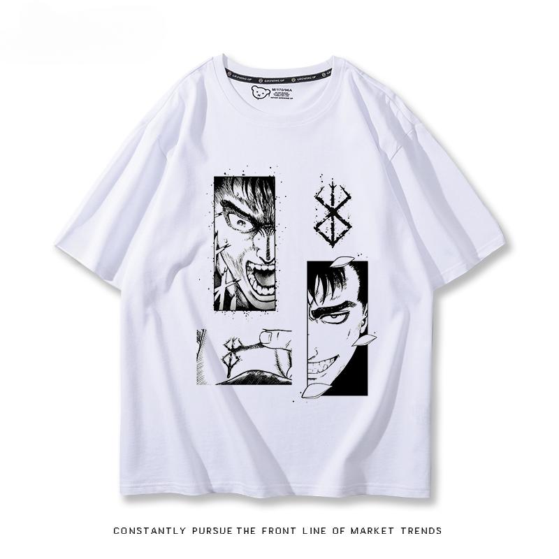 

Аниме Берсерк с принтом личности 100% хлопковая футболка лето уличная повседневная удобная трендовая уличная мужская одежда 4XL