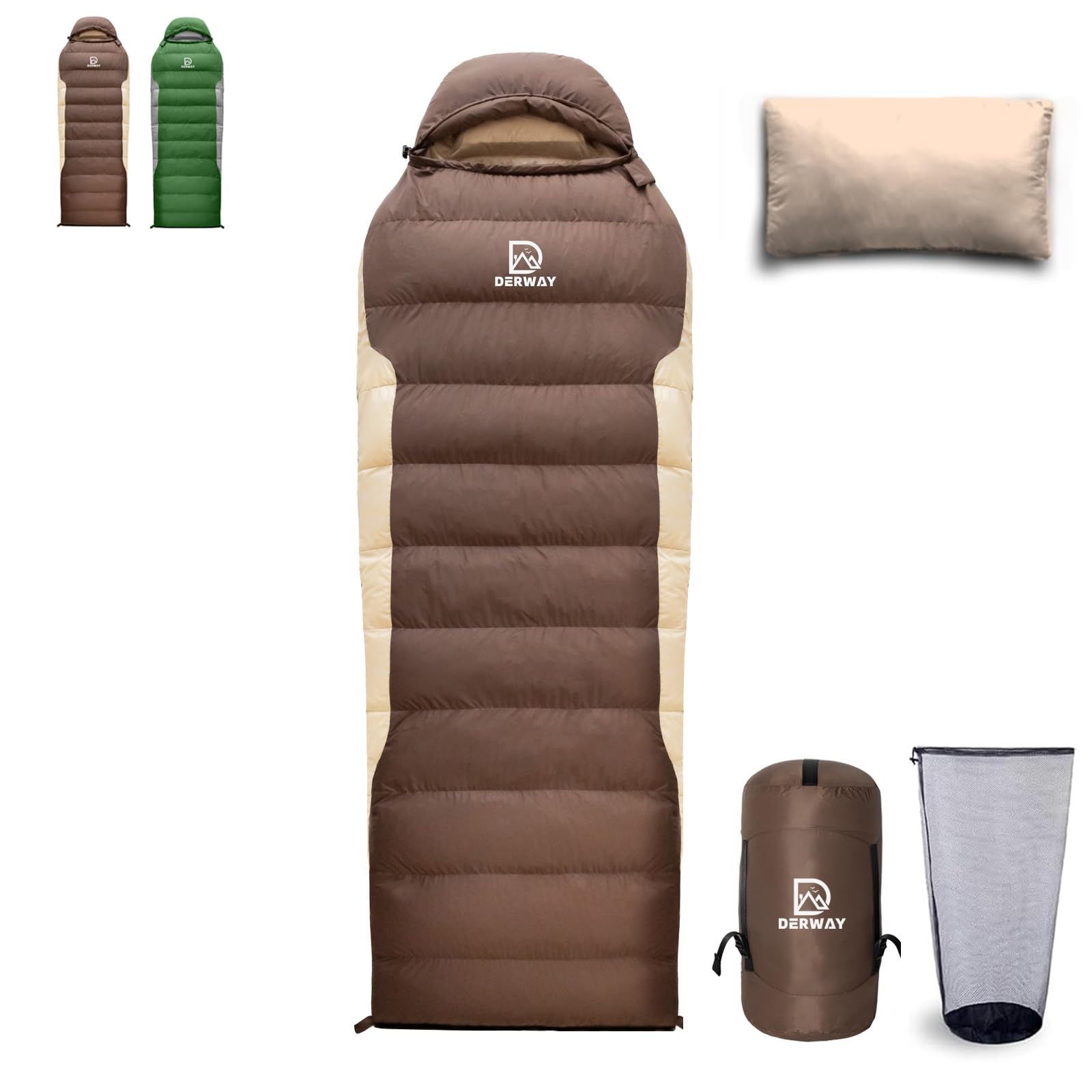 

Derway Down Sleeping Bag with Ultralight Small 680FP Lighter and Suitable for Emergency Outdoor and Car and Winter 800g Down Pillow, Envelope-Style