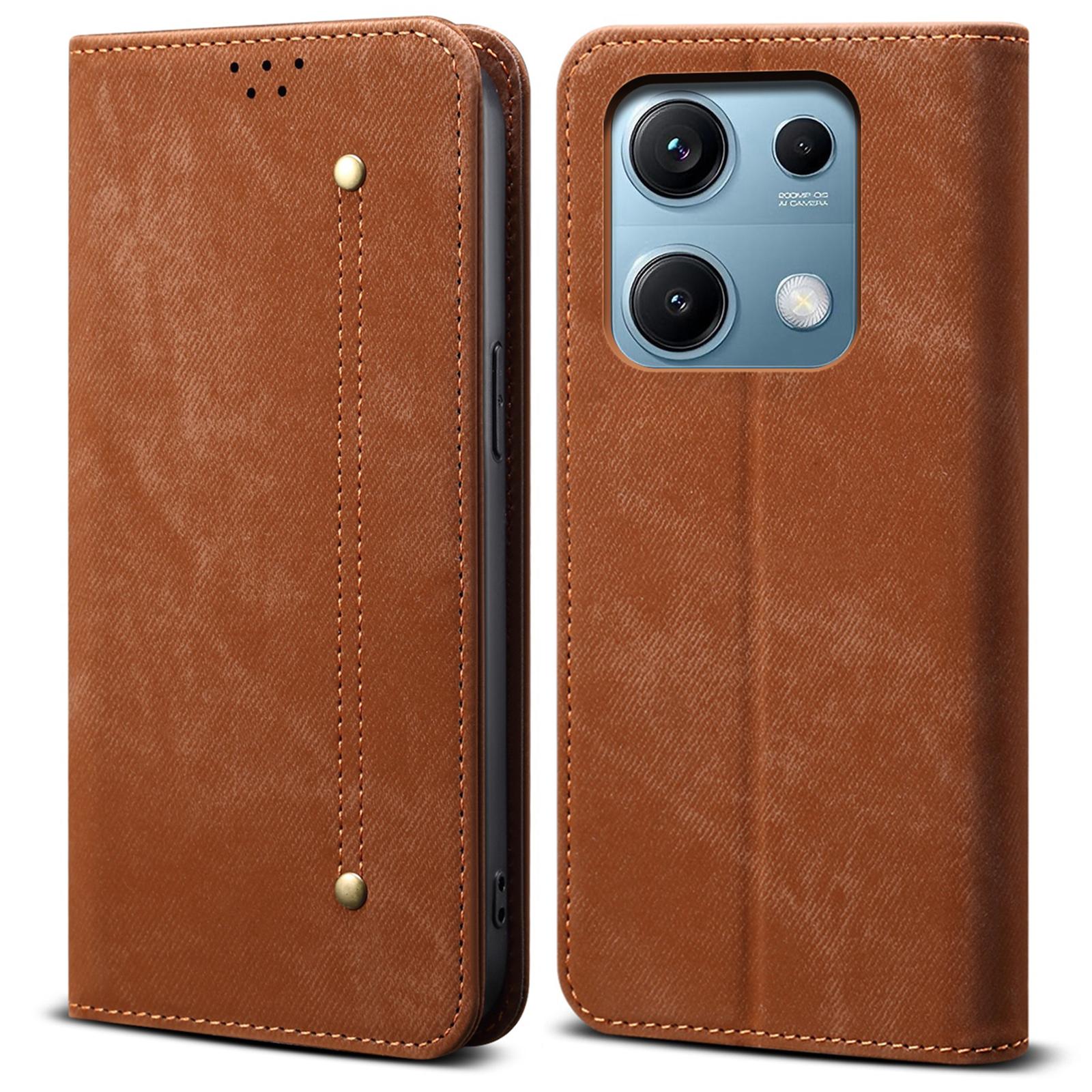 

For Xiaomi Redmi Note 14S 4G Case Jeans Cloth Texture Anti-Scratch Leather Stand Phone Cover B