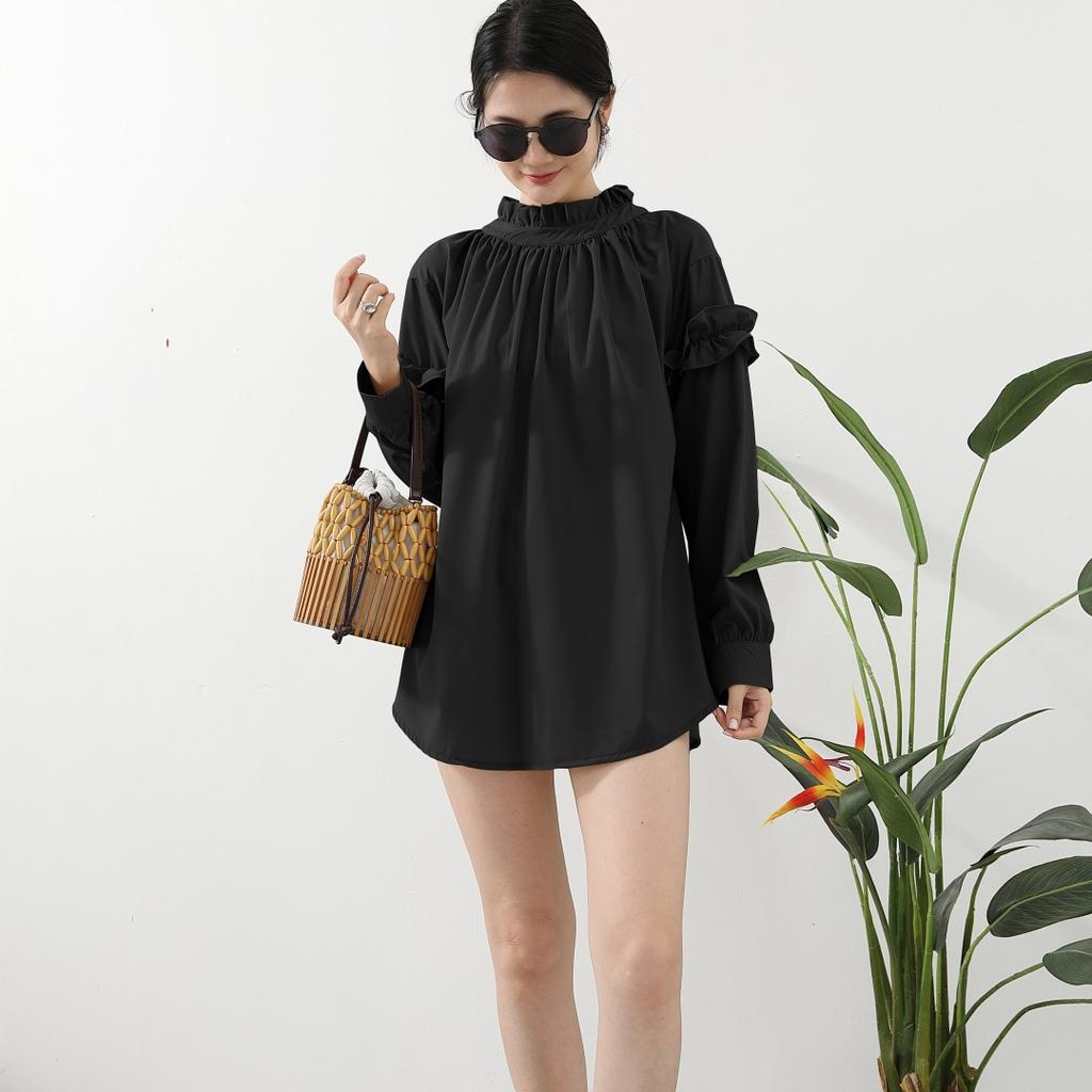 Summer Quick-drying Loose Solid Color Half-high Collar Long-sleeved Women's Shirt