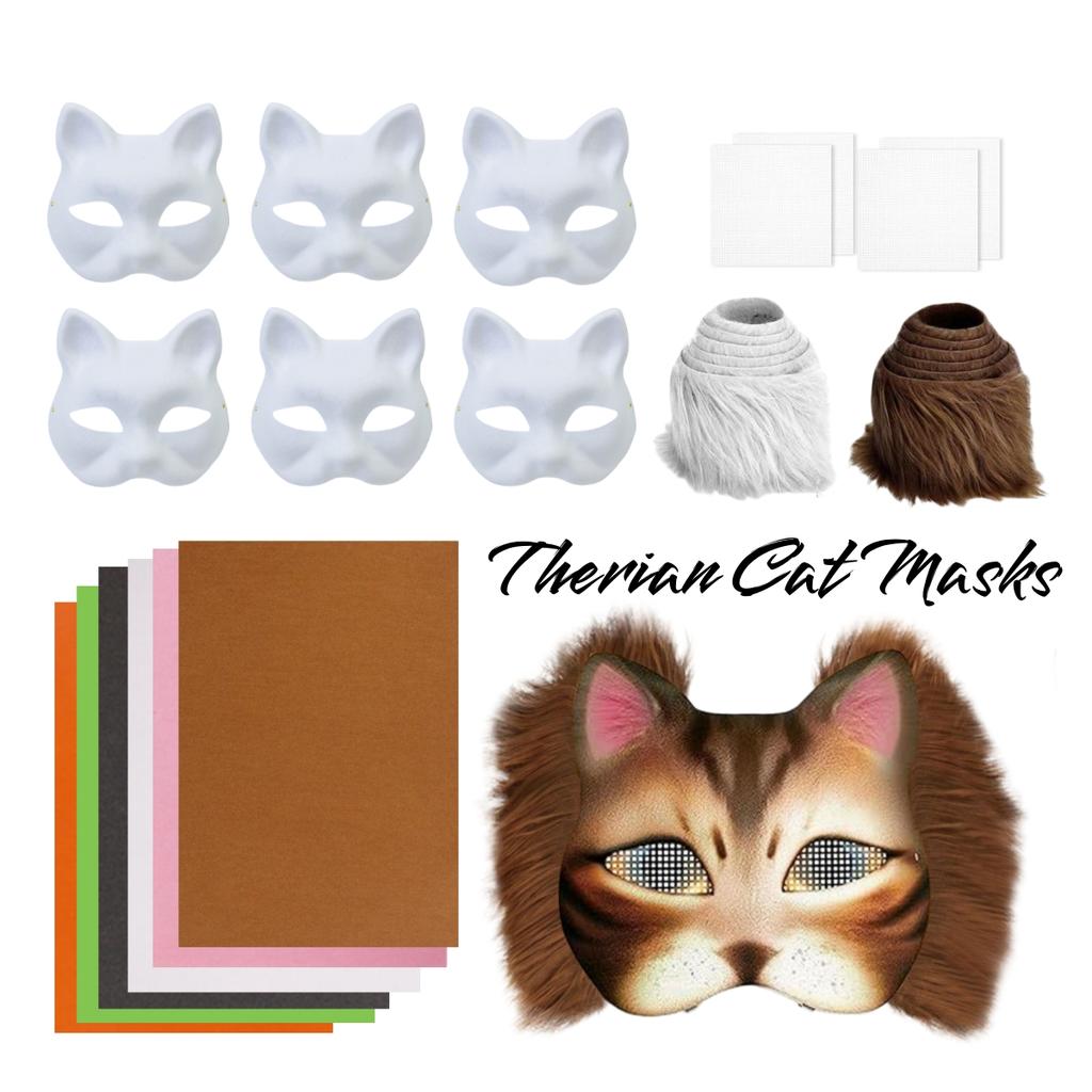 6-24 Sets Therian Mask Kit Paper Blank Masks White Masquerade Masks DIY Animal Half Facemasks for Cosplay Party Birthday Xmas