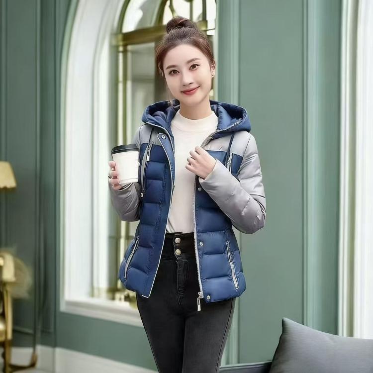 Зимняя короткая стеганая куртка в корейском стиле, пэчворк, теплая верхняя одежда L синий