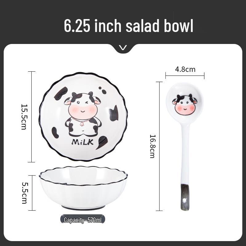 Cartoon Cow Ceramic Salad Bowl Set