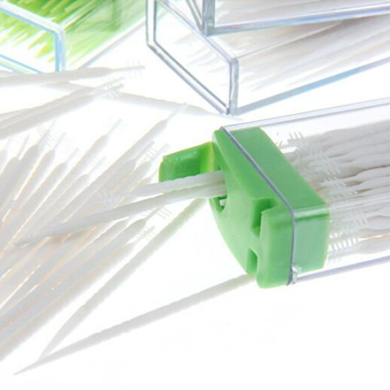 Tragbare Zahnstocher aus Kunststoff, 50er-Packung, grün, geruchlos, Zahnstocher für den Mund