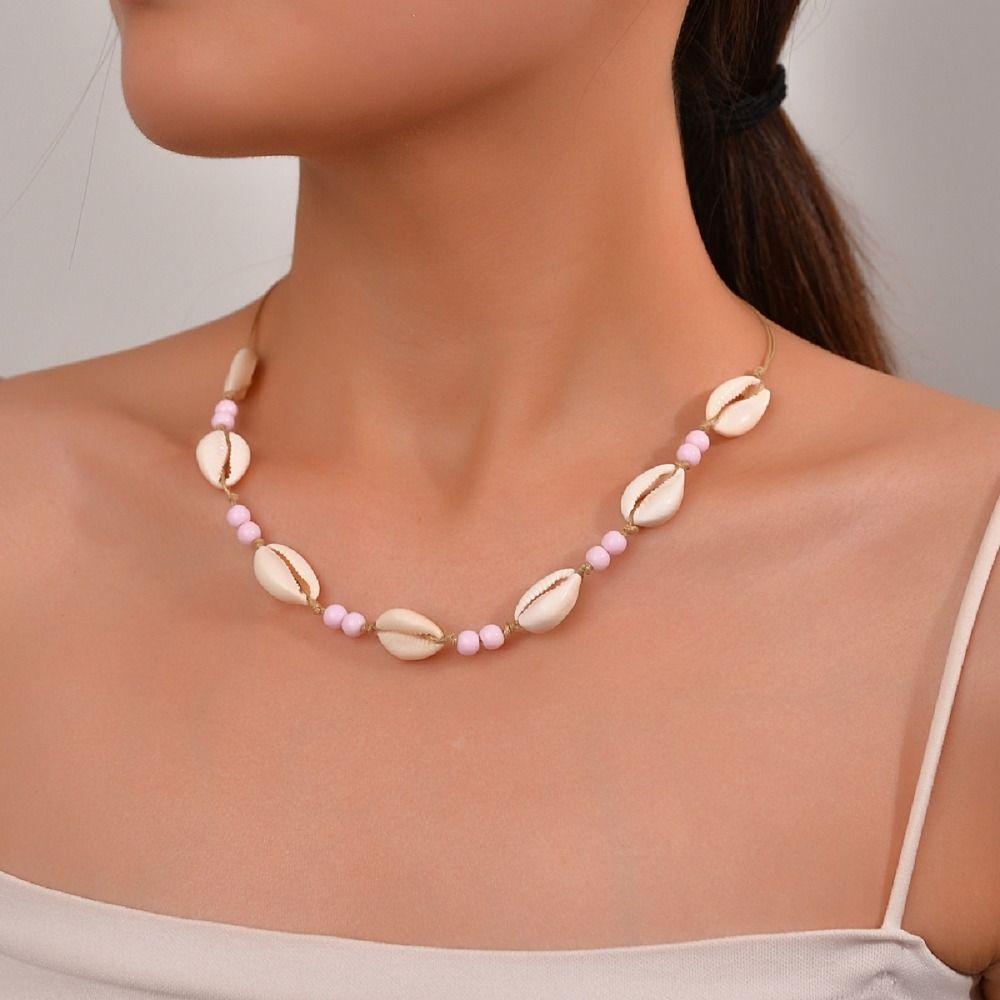 Adjustable Shell Beaded Necklace Shell Adjustable Neck Chain Minimalist Shell Braided Chain Woman