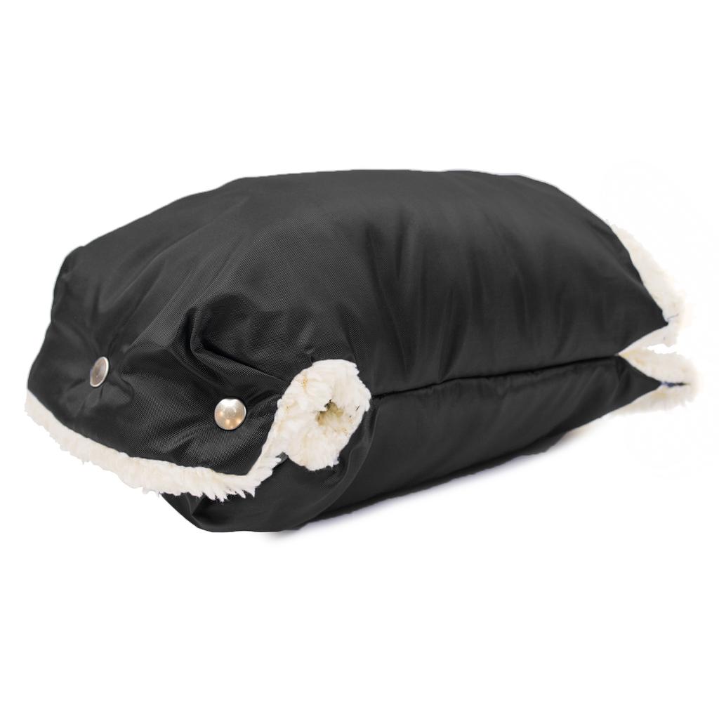 Black Fur Muff Gloves for Stroller, Sled, Insulated for Winter
