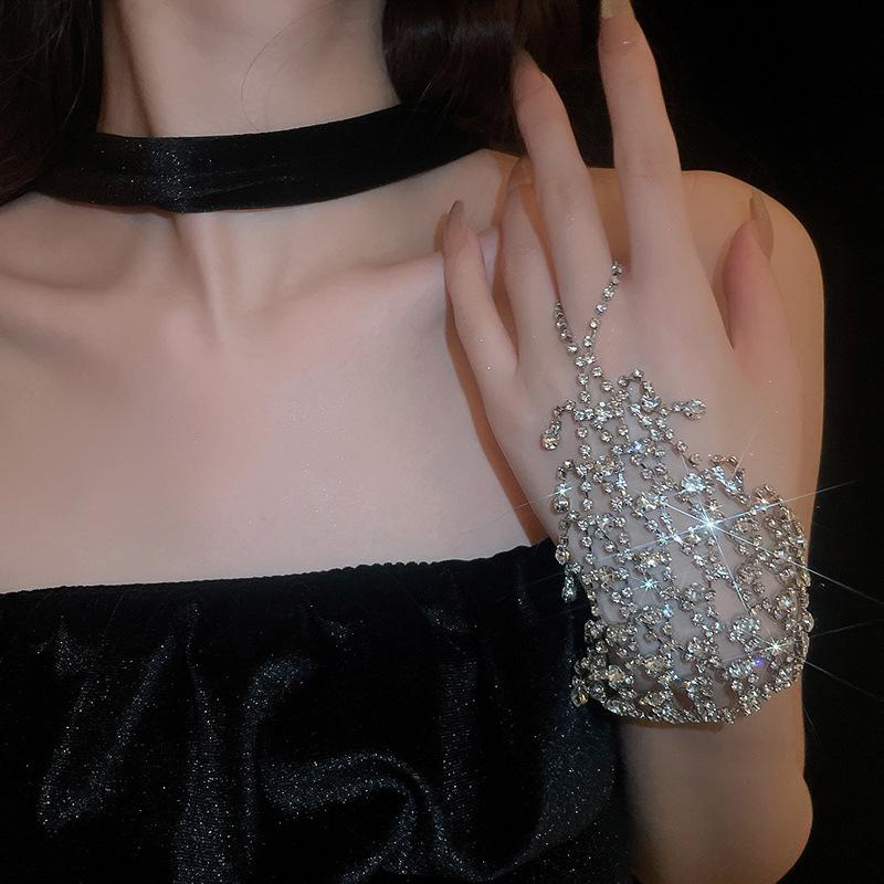 Luxury Mesh Tassel Bracelet with Diamond Accents: Elegant Water Drop Design, European & American Fashion Influencer Style for Women