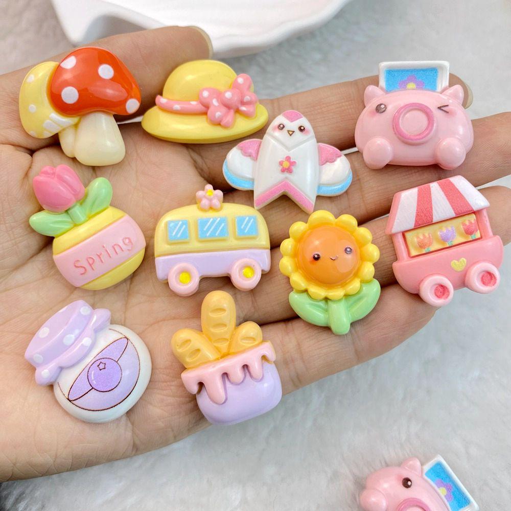 10 Pcs New Cute Kite Hat Mushroom Dining Car Series Flat Back Resin Scrapbooking DIY Jewelry Hairpin Craft Decoration Accessorie