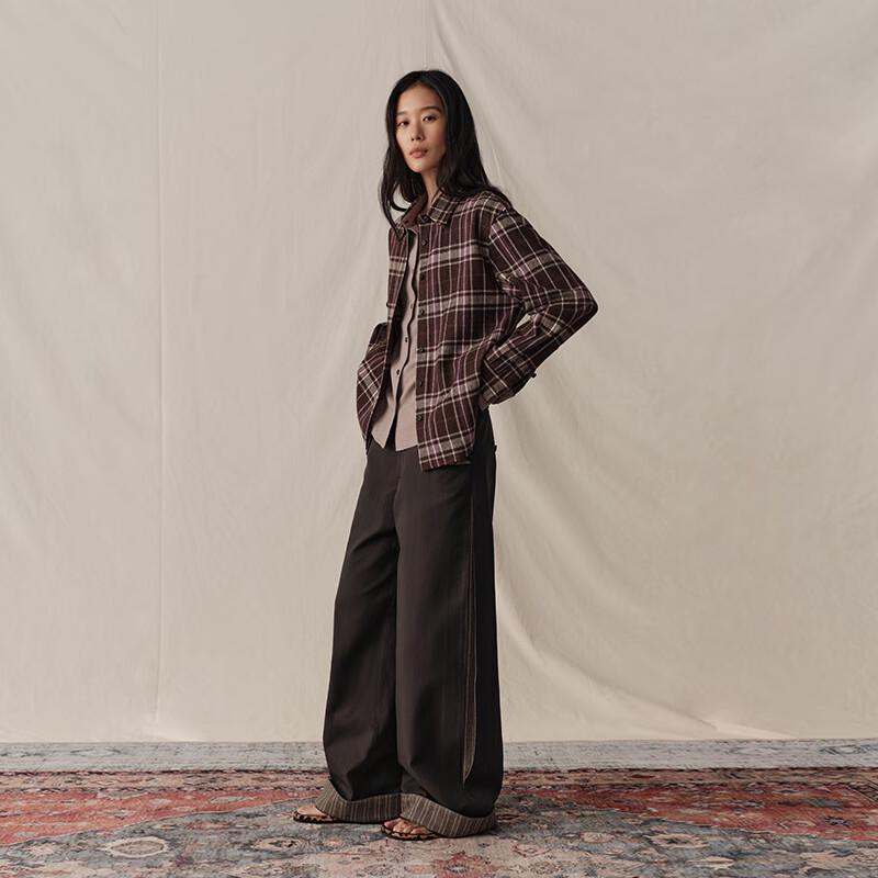 GREEN BELT Women's Wool Blend Plaid Faux Two-Piece Shirt