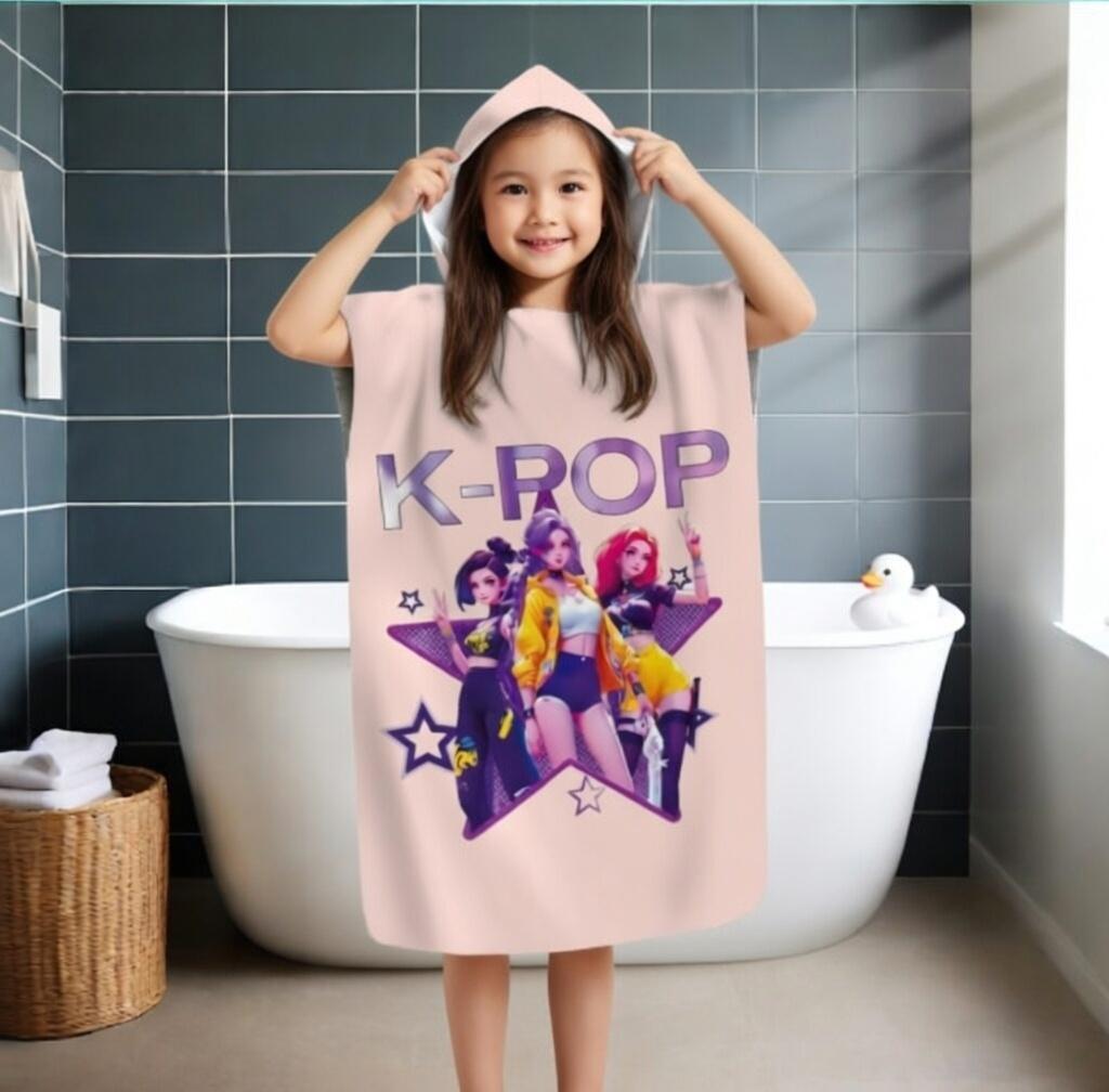 1pc K-POP Group Kids Hooded Beach Towel Cartoon Star Print Quick Dry Microfiber Bath Towel for Swimming Pool Bath W30*H60(CM)