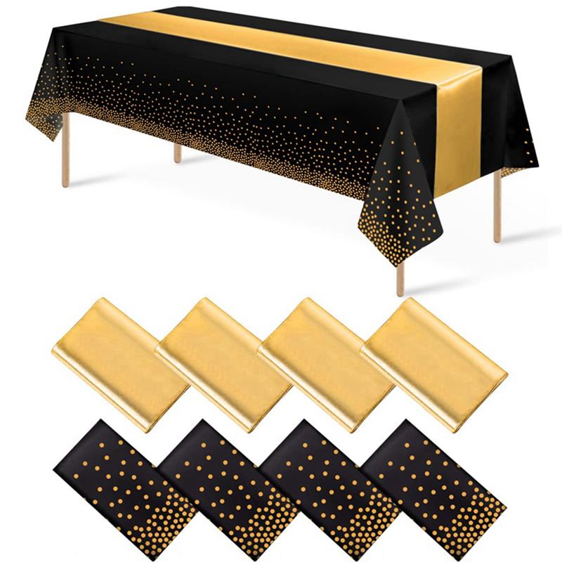 AEE4-4Pcs Disposable Plastic Tablecloths Table Runner Set Satin Table Runner For Wedding Birthday Party Decorations