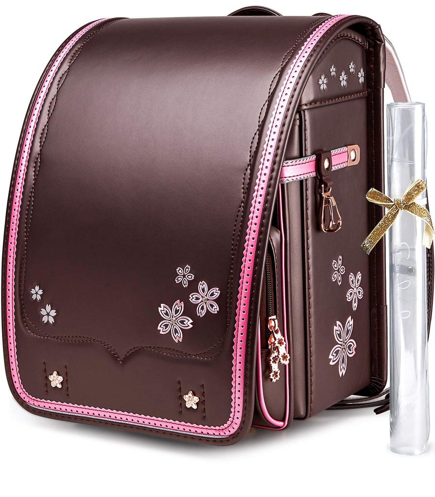 Coulomb Sakura Model Beautiful School Bag for Girls Elementary School Bag Luxurious Sakura Embroidery Shiny Pearl Fabric Durable Gift Packaging