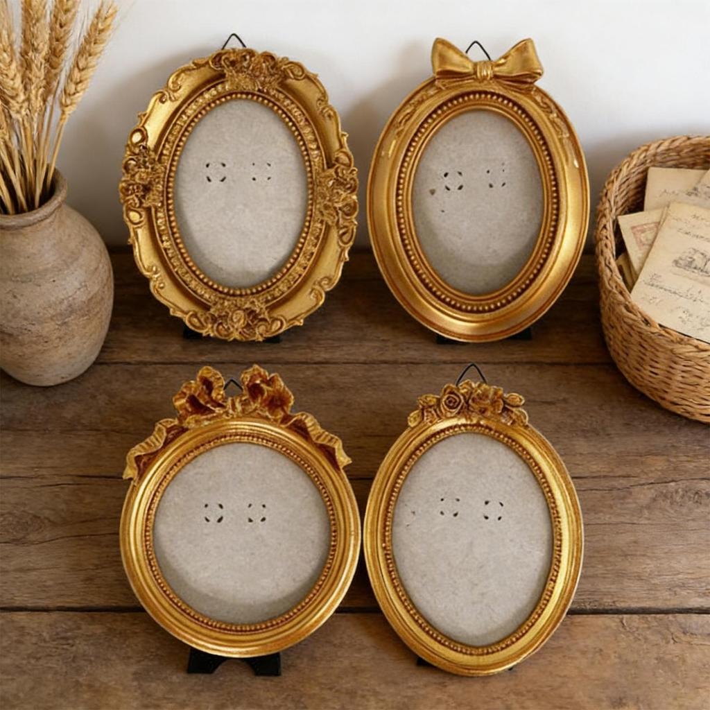 Tiny Photo Frame 4 Pieces Vintage Irregular Photo Decoration Resin Small Picture Frames for Table Home Workplace Museum Gallery