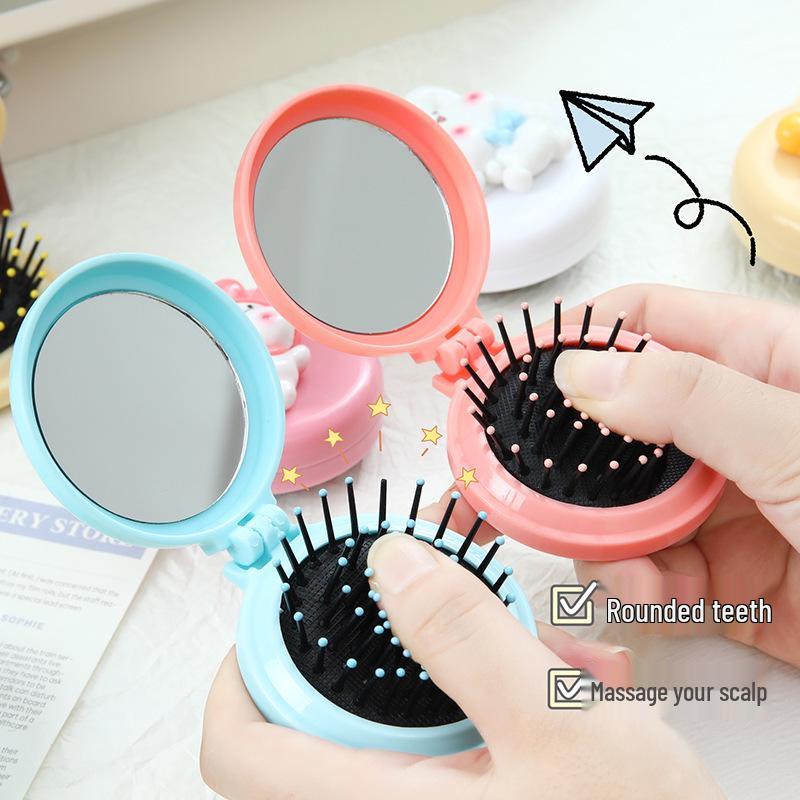 Cute Cartoon Folding Massage Comb for Girls - Portable Round Air Cushion Design