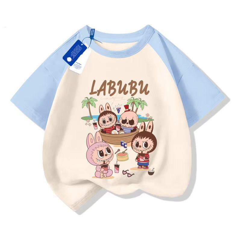 LABUBU Cartoon Anime Print Kids T-Shirt Summer Short Sleeve Tee Girl Boy T-Shirt Child Tops