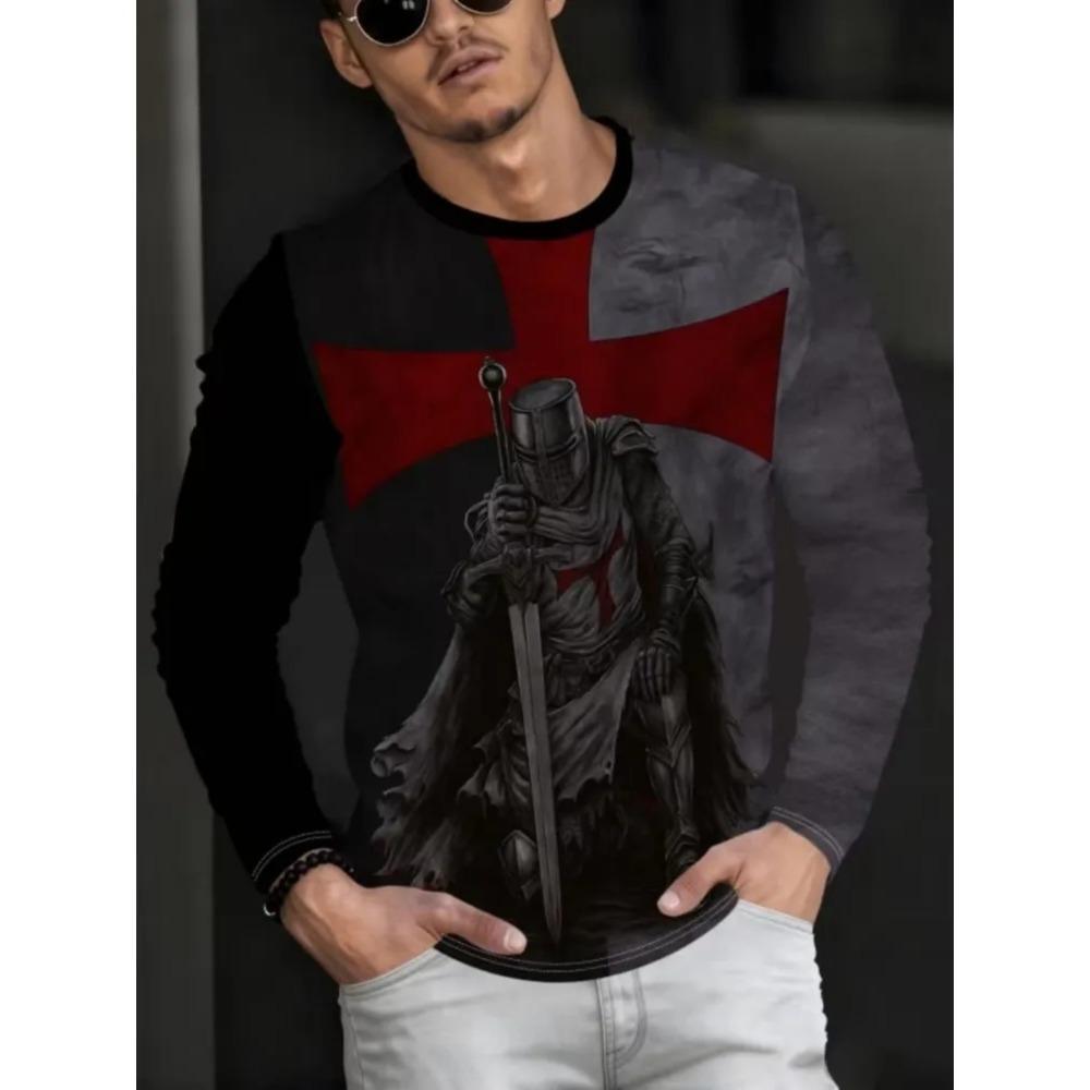 Autumn Round Neck Fashionable Versatile Leisure 3D Long Sleeved T-shirt Fun Skull Animal Printed T-shirt Men Loose Large T-shirt