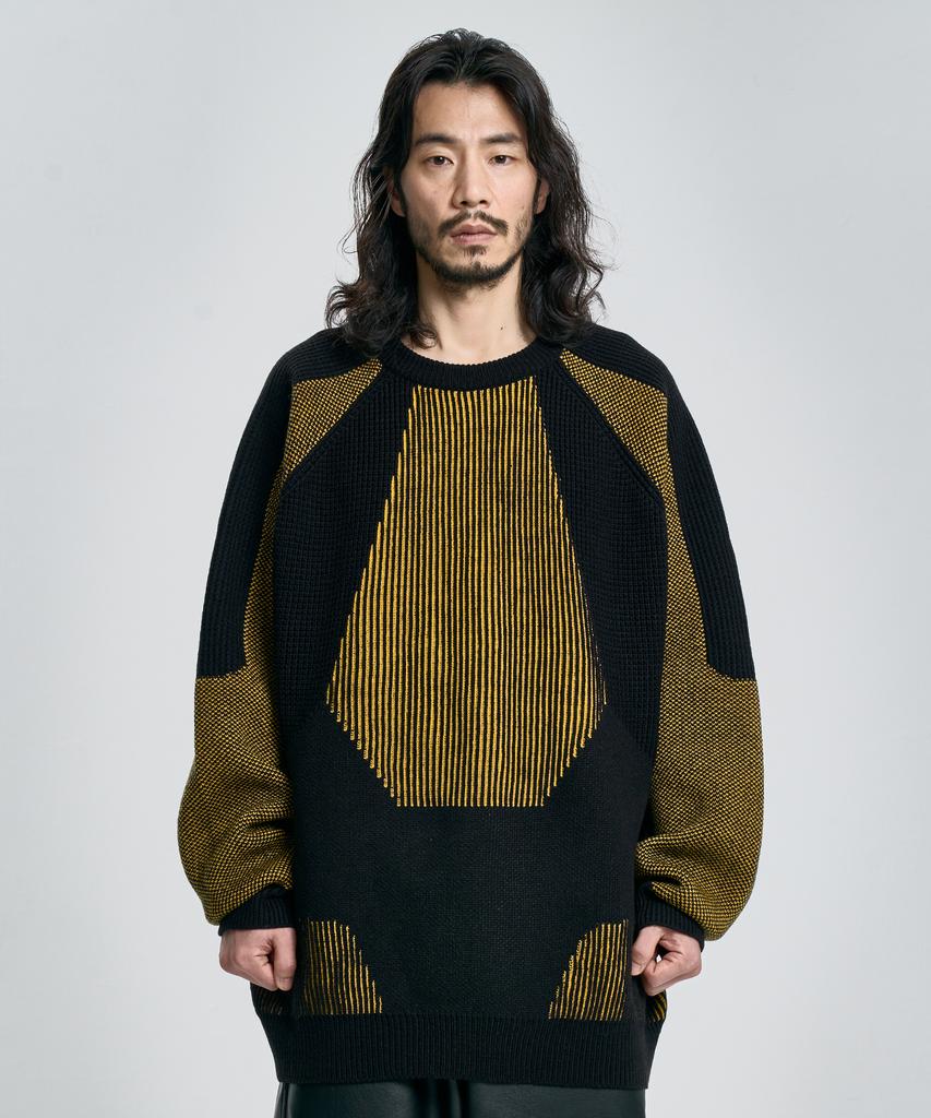AJOBYAJO Paneled Mixed Knit Sweater [Black]
