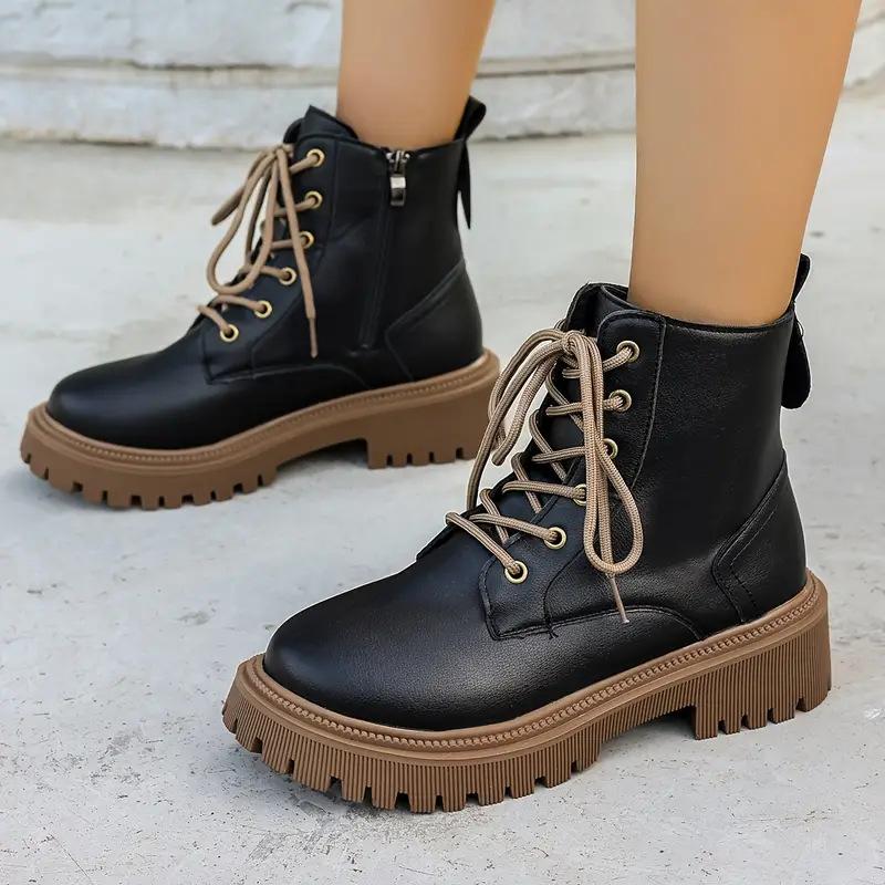 

Повседневные универсальные одинарные ботинки 2025 года, новые осенние ботинки большого размера с круглым носком и ремешком спереди, толстый каблук, однотонные женские ботинки Martin 42 чёрный