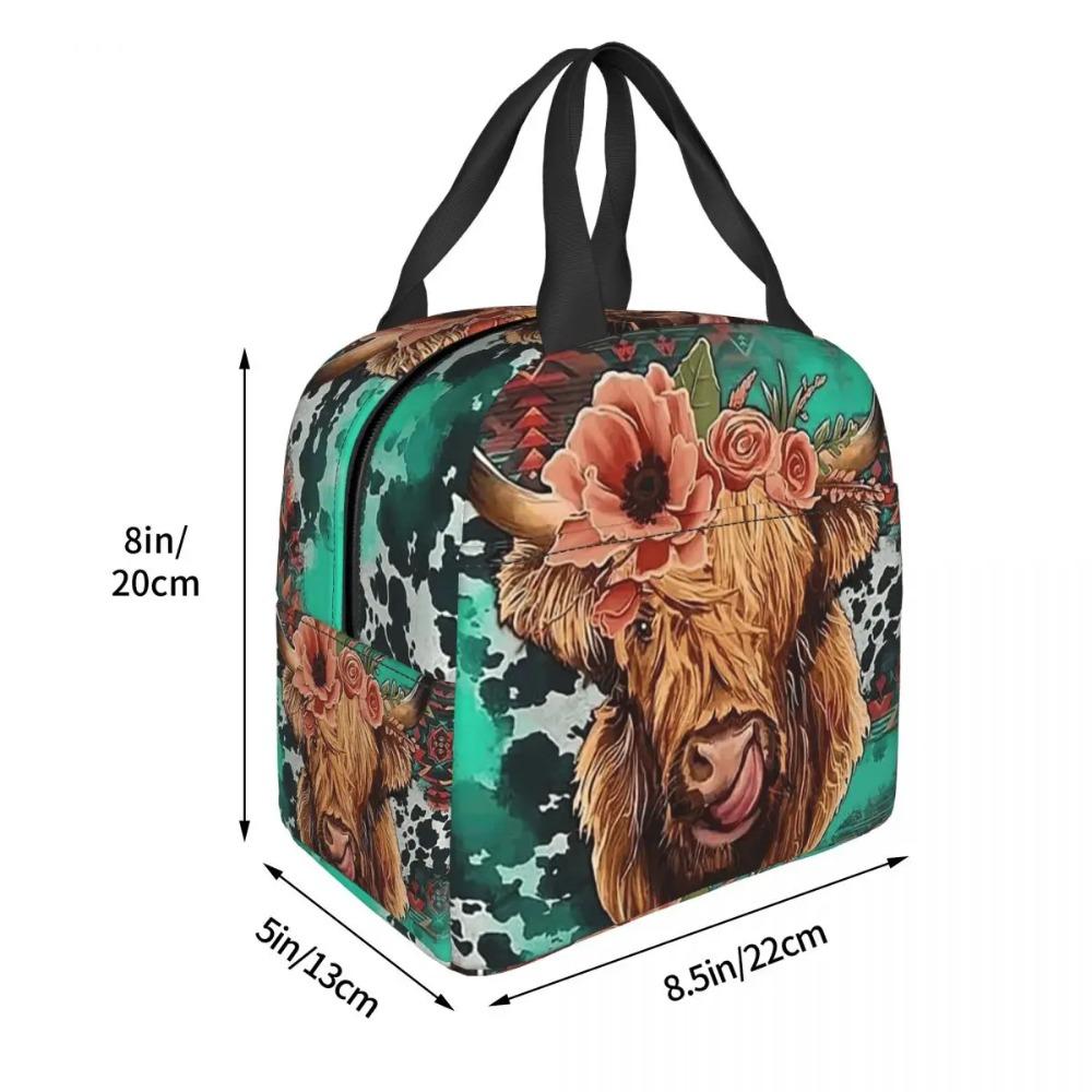 Ox Head Surrounding The Flowers Pattern Insulated Lunch Bag for Women Children Portable Food Boxes Thermal Lunch Box Tote