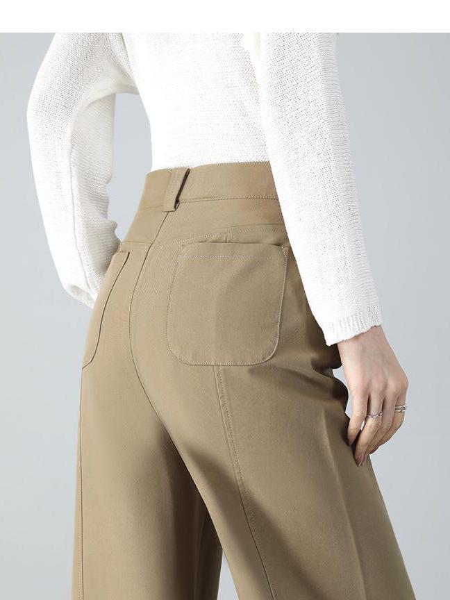 Women's High-Waisted Khaki Wide-Leg Suit Pants for Spring/Summer 2026 - Straight, Thin, and Draped