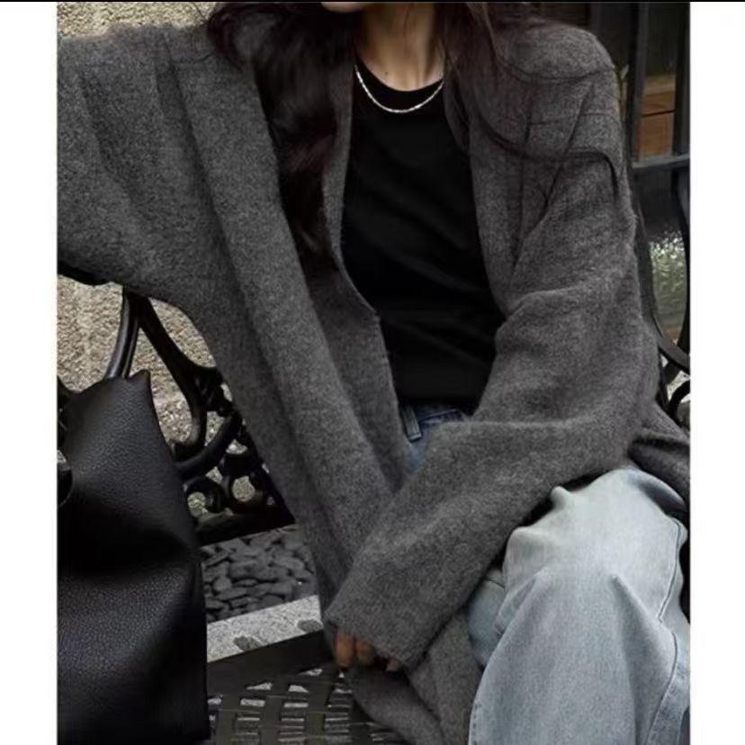 Cárdigan de punto oversize de longitud media para mujer - Color liso, ajuste holgado, por encima de la rodilla para Otoño e Invierno